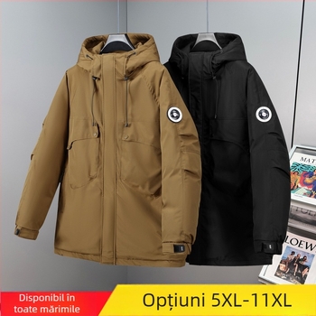 Geacă masculină de iarnă cu umplutură de bumbac, glugă, fermoar, izolație groasă, buzunare cu fermoar