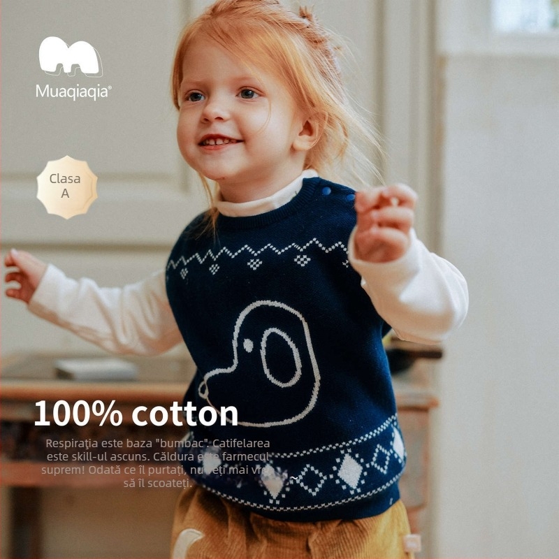 Vestă tricotată din bumbac pentru copii, unisex, toamnă 2025, pentru vârsta 1–3 ani