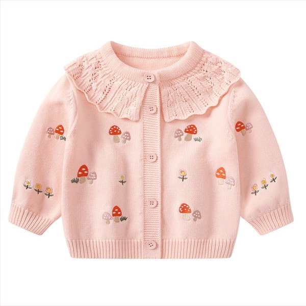 Cardigan pentru copii din bumbac, tricot, mâneci lungi, închidere frontală simplă, guler rever