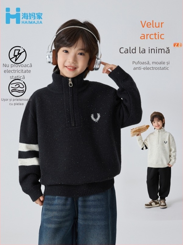 Pulover pentru copii din Arctic fleece, stil coreean, guler înalt, pentru băieți, iarna 2025, copii 8+ ani