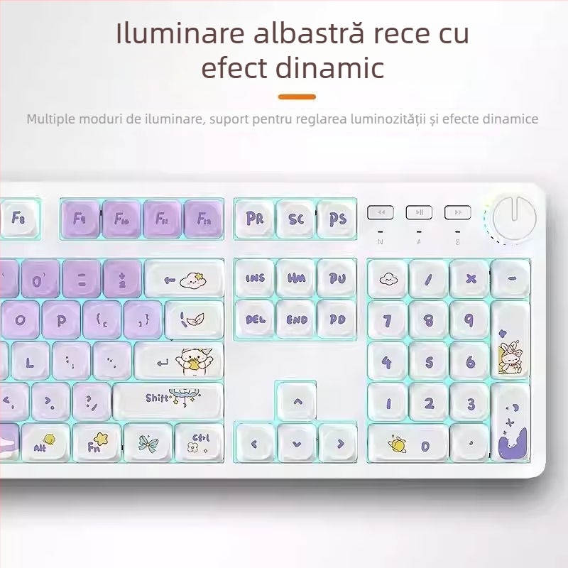 Tastatură mecanică cu 104 taste, switch verde, cablată, pentru desktop, iluminare monocromă, cablu 1,6 m