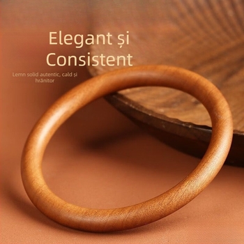 Brățară din lemn de piersic, monolită, buclă unică sculptată, stil Nou Chinezesc, cod TMbdbC8h, cadou de ziua de naștere