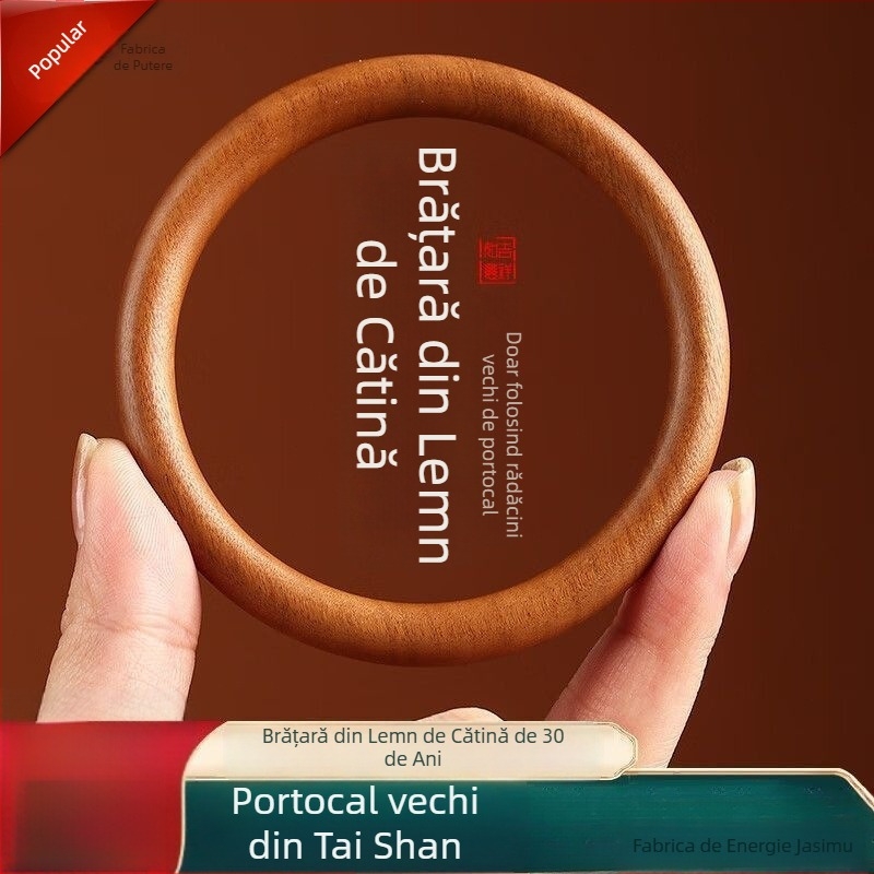 Brățară din lemn de piersic, monolită, buclă unică sculptată, stil Nou Chinezesc, cod TMbdbC8h, cadou de ziua de naștere