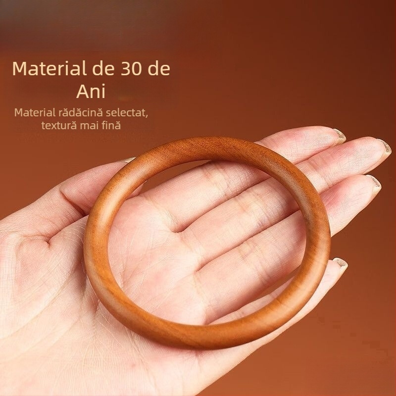 Brățară din lemn de piersic, monolită, buclă unică sculptată, stil Nou Chinezesc, cod TMbdbC8h, cadou de ziua de naștere