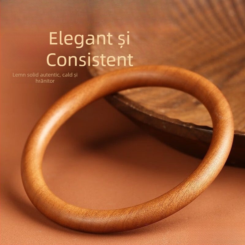 Brățară din lemn de piersic, monolită, buclă unică sculptată, stil Nou Chinezesc, cod TMbdbC8h, cadou de ziua de naștere