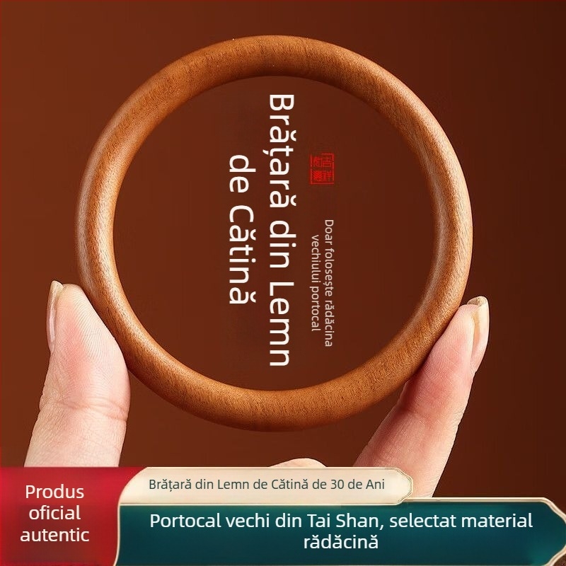 Brățară din lemn de piersic, monolită, buclă unică sculptată, stil Nou Chinezesc, cod TMbdbC8h, cadou de ziua de naștere
