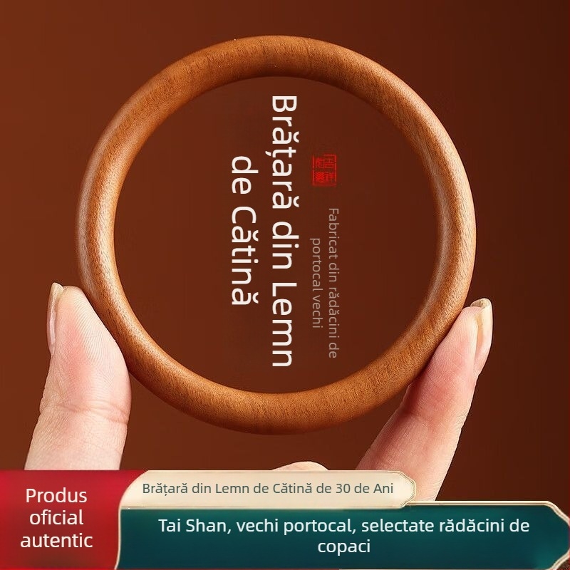 Brățară din lemn de piersic, monolită, buclă unică sculptată, stil Nou Chinezesc, cod TMbdbC8h, cadou de ziua de naștere