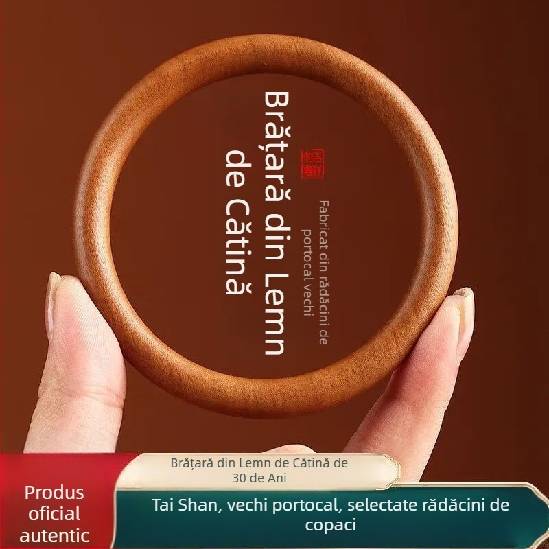 Brățară din lemn de piersic, monolită, buclă unică sculptată, stil Nou Chinezesc, cod TMbdbC8h, cadou de ziua de naștere