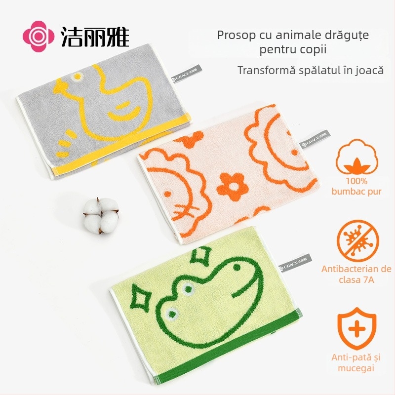 Prosop pentru copii din bumbac 100% pentru față și baie — moale, absorbant, prietenos cu pielea, greutate 50–80 g, fir 21s, Plain weave, W3612