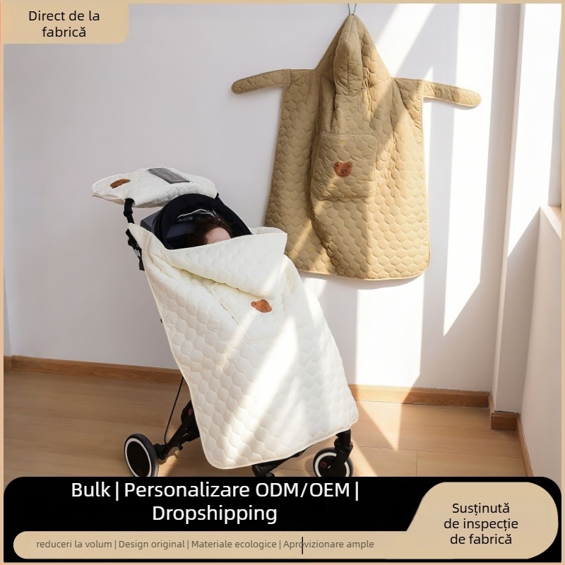 Pătură pentru cărucior cu protecție împotriva vântului, stil coreean, pentru toamnă–iarna, 300–500 g material amestecat, potrivită de la nou-născuți până la 6 ani