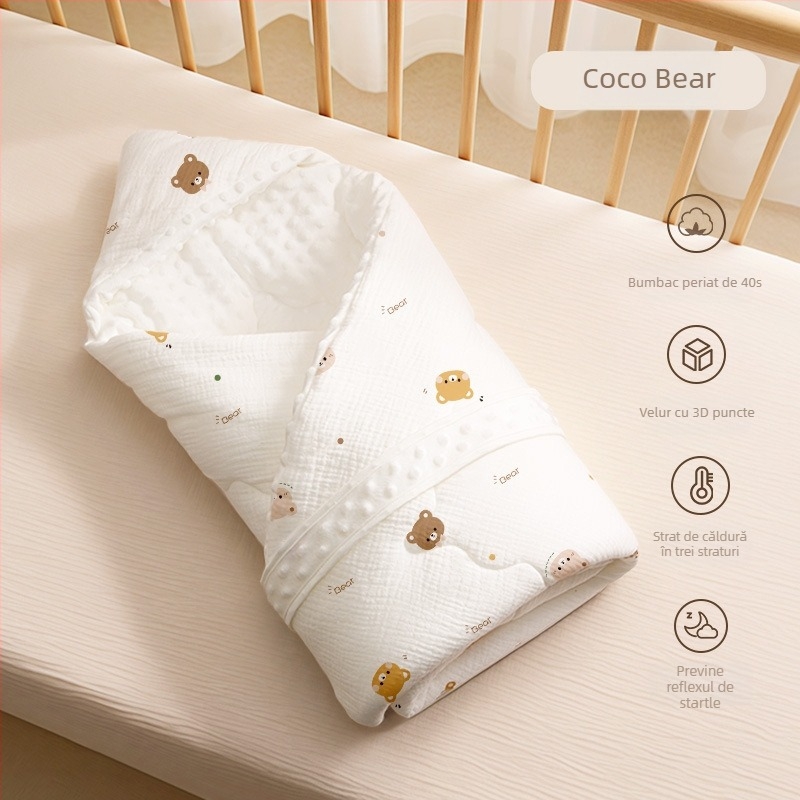 Cuvertură pentru nou-născuți, călduroasă toamnă-iarnă, imprimeu animal, material din fir, nivel de siguranță A