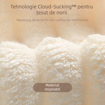 Halat de baie cu glugă, din fleece coral, 150D, velur tăiat, model dungi/grilă, absorbant