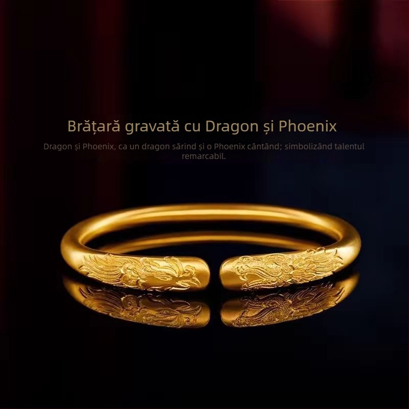 Kaiying Brățară Deschisă din Cupru cu Dragon și Fenix, Electroplatinată, Stil Simplu