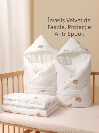 Pătură de înfășurat pentru nou-născuți, din fir, toamnă/iarnă, model animale