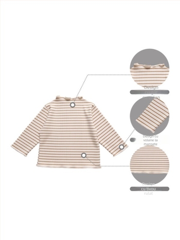 Bluza floral pentru fetițe cu mâneci lungi, volane și guler semi-înalt (bumbac, textură brushed, floral, mâneci lungi, 1–3 ani)