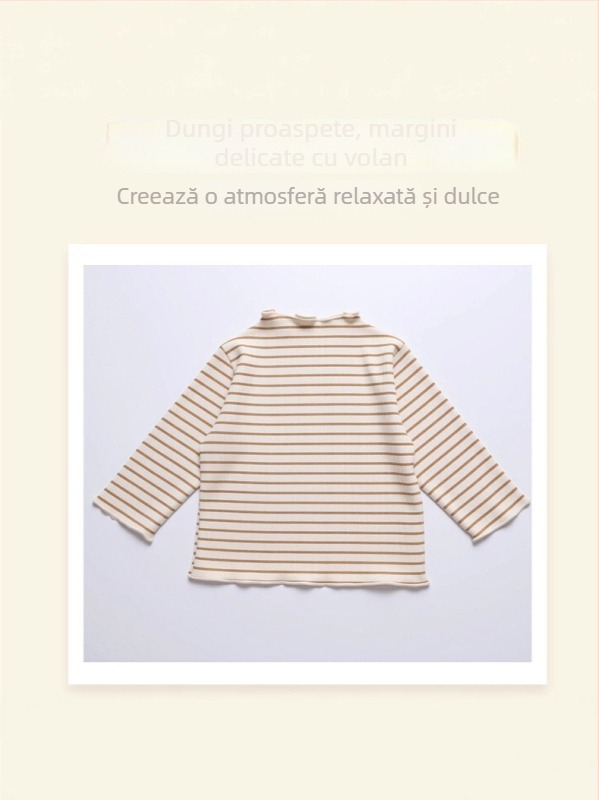 Bluza floral pentru fetițe cu mâneci lungi, volane și guler semi-înalt (bumbac, textură brushed, floral, mâneci lungi, 1–3 ani)