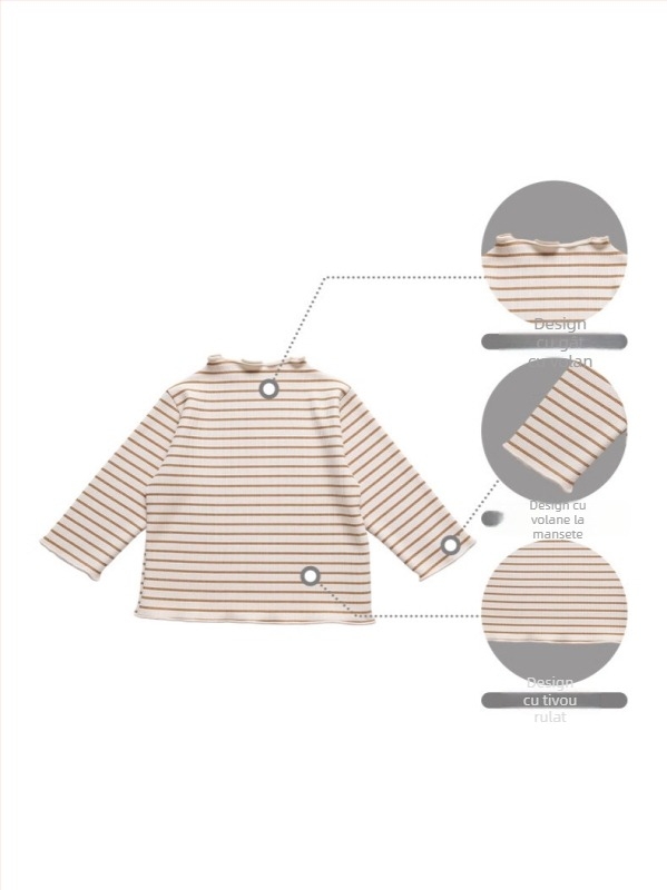 Bluza floral pentru fetițe cu mâneci lungi, volane și guler semi-înalt (bumbac, textură brushed, floral, mâneci lungi, 1–3 ani)