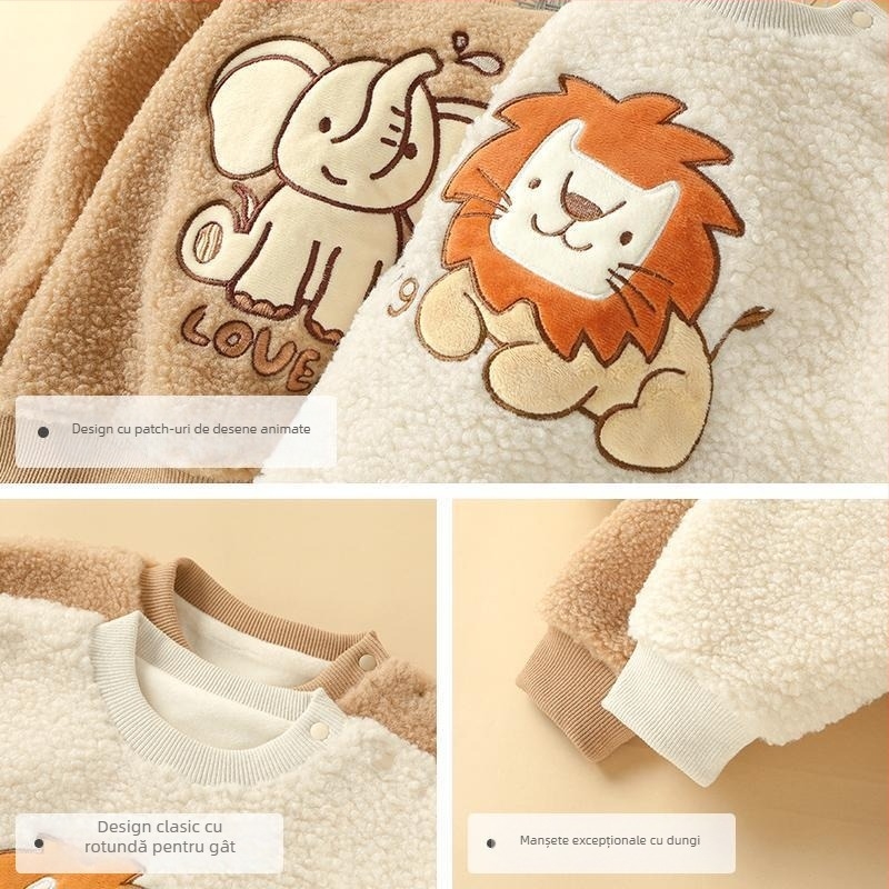 Pulover pentru copii cu căptușeală din fleece, gros pentru iarnă, mâneci lungi, pentru copii între 3 și 8 ani