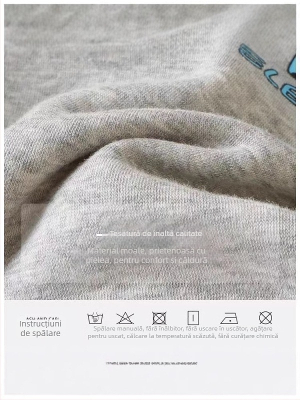 Pulover pentru copii, căptușit cu fleece, gros, cu model animale desenate, mâneci lungi, poliester