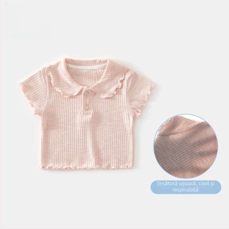 Tricou pentru copii din bumbac, mânecă scurtă, guler rotund, evacuare umezeală, vară 2025