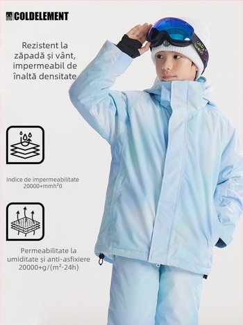 Jachetă de schi pentru copii: respirabilă, impermeabilă 20000, rezistentă la vânt, caldă cu izolație din mătase-cotton, material exterior TEFLON