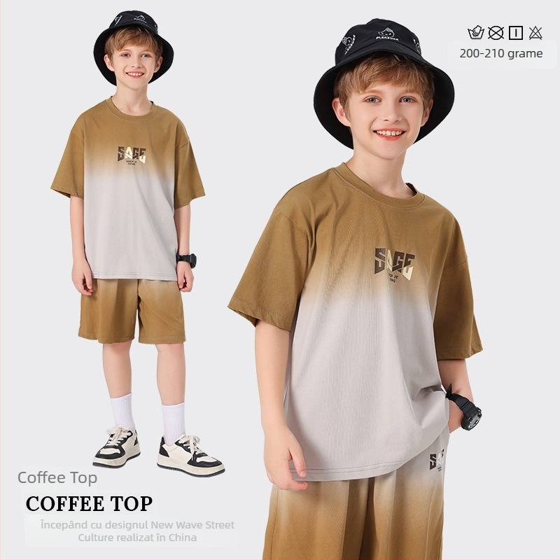 Tricou copii Interstellar cu imprimeu litere, unisex, mâneci scurte, guler rotund, bumbac 67%