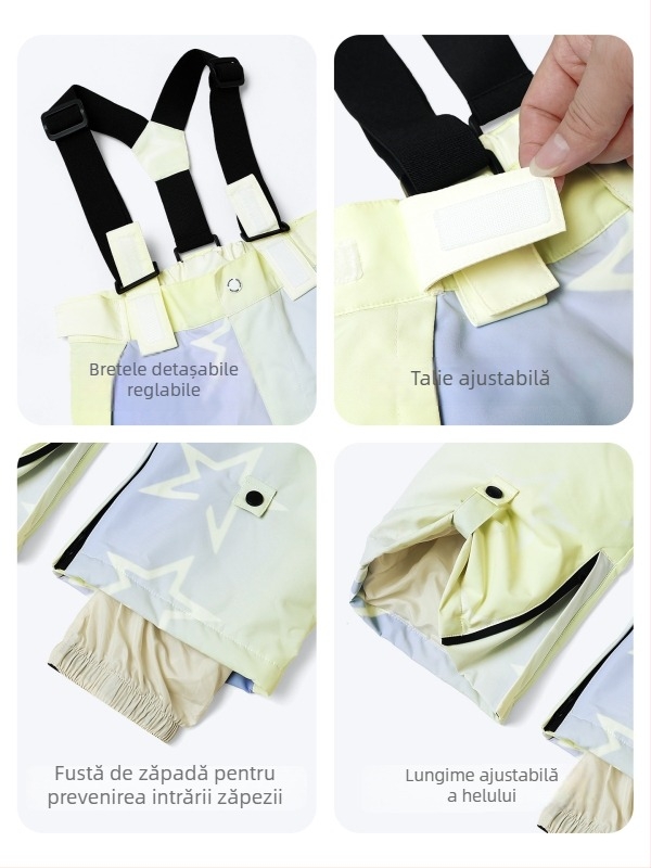 oddivski 2024 Pantaloni de schi pentru copii, unisex, 3L impermeabili, rezistenți la vânt, exterior din nailon, izolație mătase-pamuk