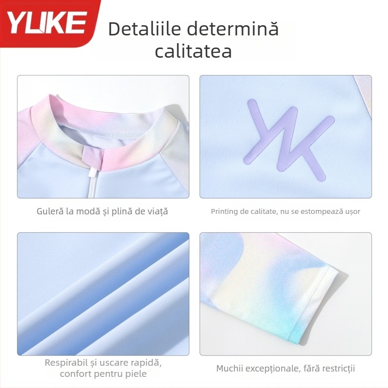 Costum de baie fete cu mânecă lungă, două părți, protecție solară, exterior din nailon cu căptușeală din poliester, 320 g, pentru antrenament înot