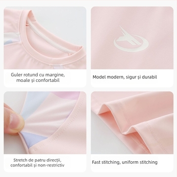 Top sport cu mâneci lungi pentru fete, din nylon respirabil, model litere/abstract, pentru copii 7–12 ani