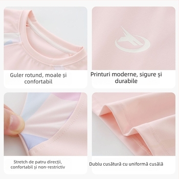 Top sport cu mâneci lungi pentru fete — respirabil, uscare rapidă din nailon, model abstract, pentru 7–12 ani, toamnă-iarnă 2025