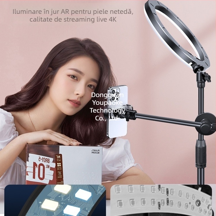 Suport de telefon deasupra biroului pentru filmări profesionale cu iluminare pentru livestream și selfie (Tip: Air bag holder; Material: Alloy; Stil: Simple)