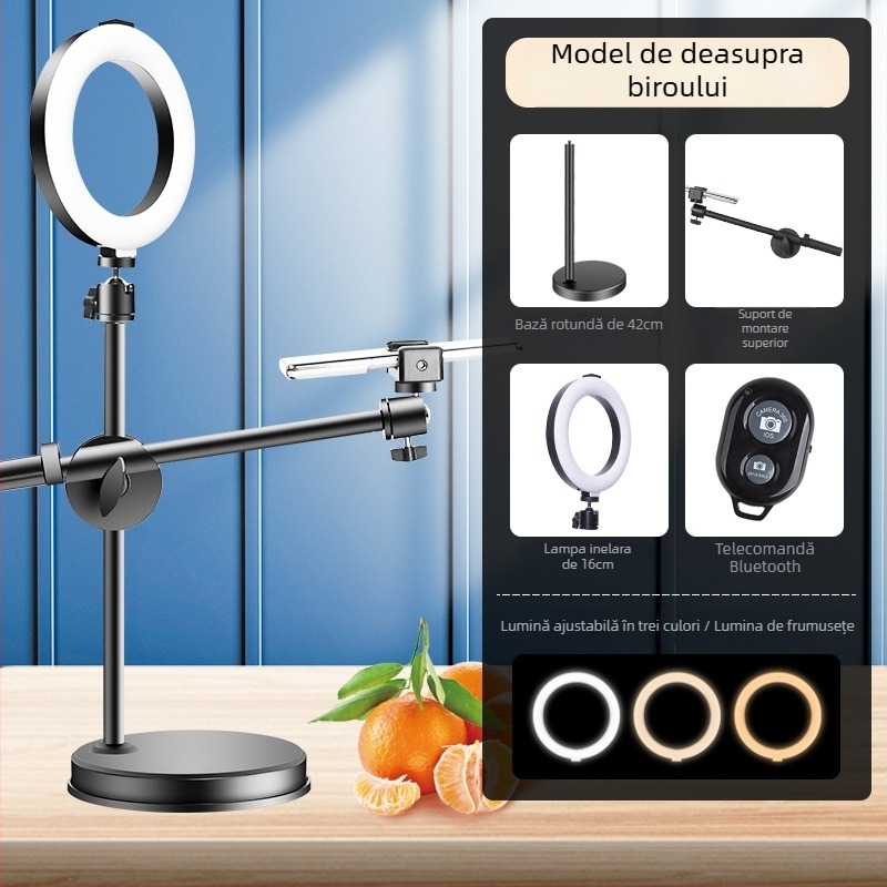 Suport de telefon deasupra biroului pentru filmări profesionale cu iluminare pentru livestream și selfie (Tip: Air bag holder; Material: Alloy; Stil: Simple)