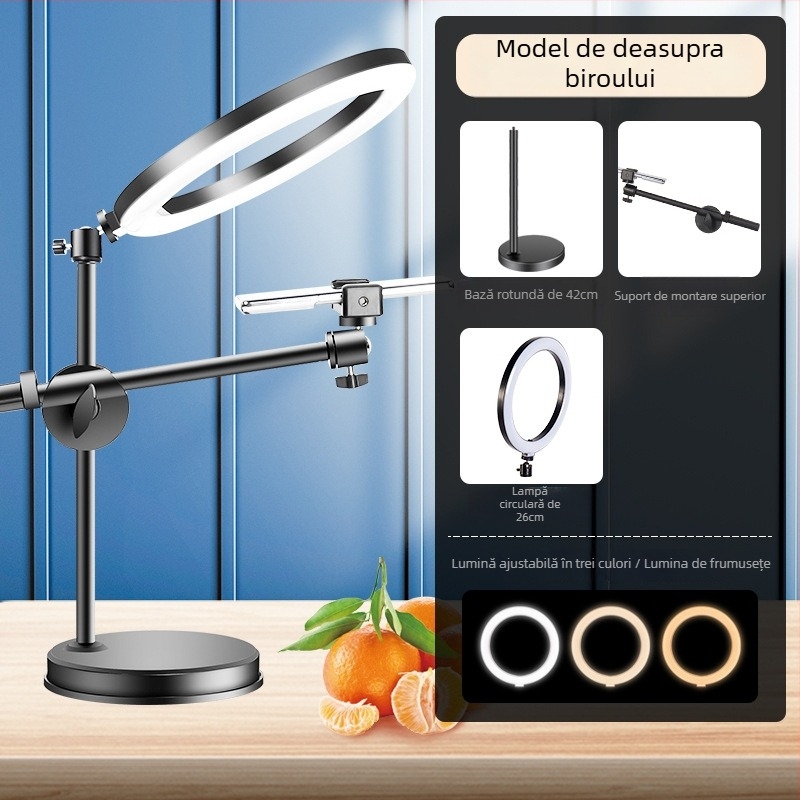 Suport de telefon deasupra biroului pentru filmări profesionale cu iluminare pentru livestream și selfie (Tip: Air bag holder; Material: Alloy; Stil: Simple)