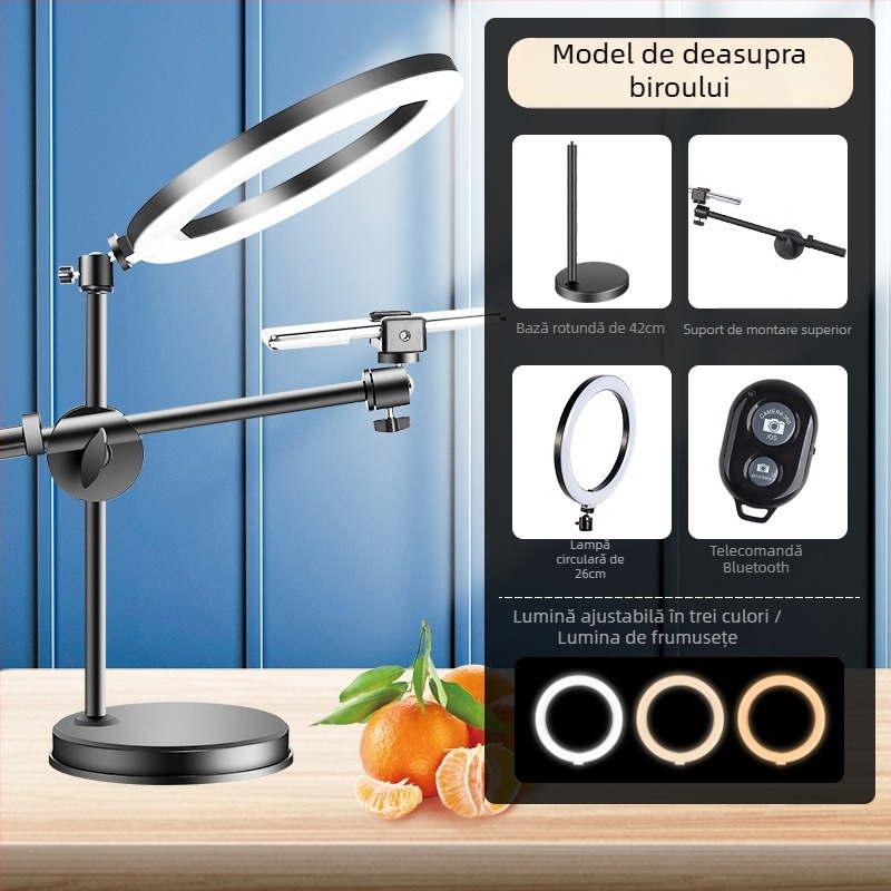 Suport de telefon deasupra biroului pentru filmări profesionale cu iluminare pentru livestream și selfie (Tip: Air bag holder; Material: Alloy; Stil: Simple)