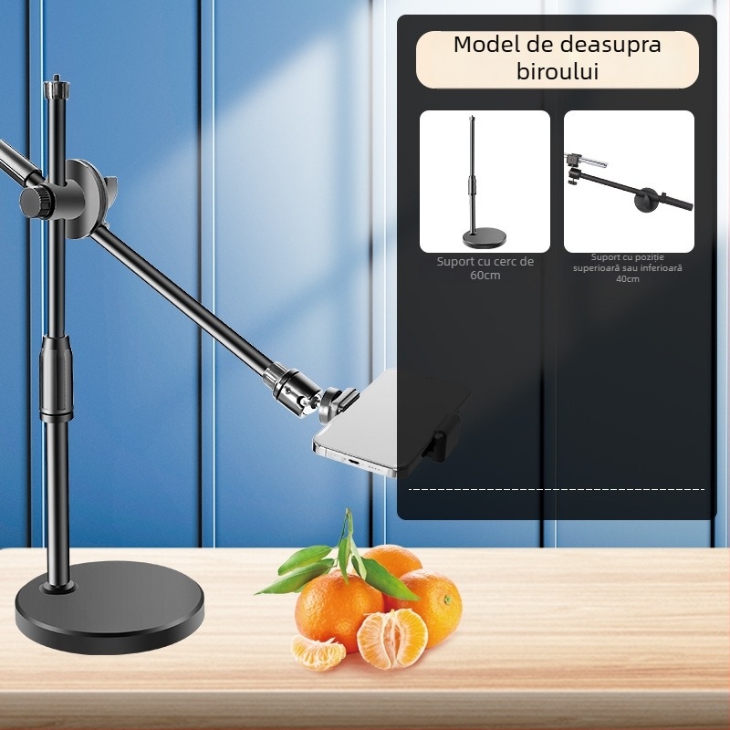 Suport de telefon deasupra biroului pentru filmări profesionale cu iluminare pentru livestream și selfie (Tip: Air bag holder; Material: Alloy; Stil: Simple)