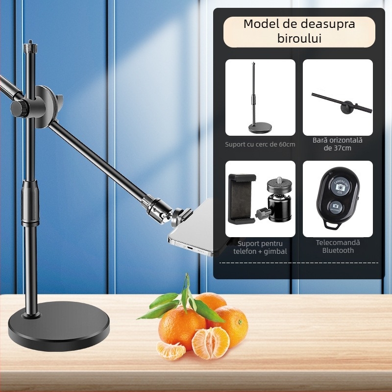 Suport de telefon deasupra biroului pentru filmări profesionale cu iluminare pentru livestream și selfie (Tip: Air bag holder; Material: Alloy; Stil: Simple)