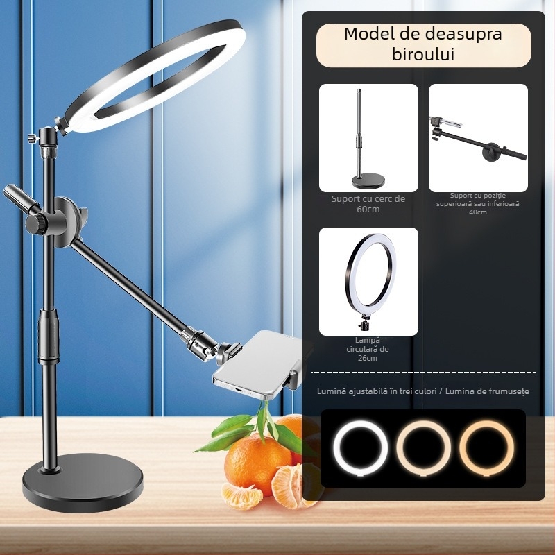 Suport de telefon deasupra biroului pentru filmări profesionale cu iluminare pentru livestream și selfie (Tip: Air bag holder; Material: Alloy; Stil: Simple)