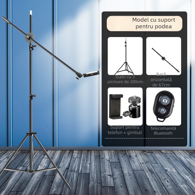 Suport de telefon deasupra biroului pentru filmări profesionale cu iluminare pentru livestream și selfie (Tip: Air bag holder; Material: Alloy; Stil: Simple)