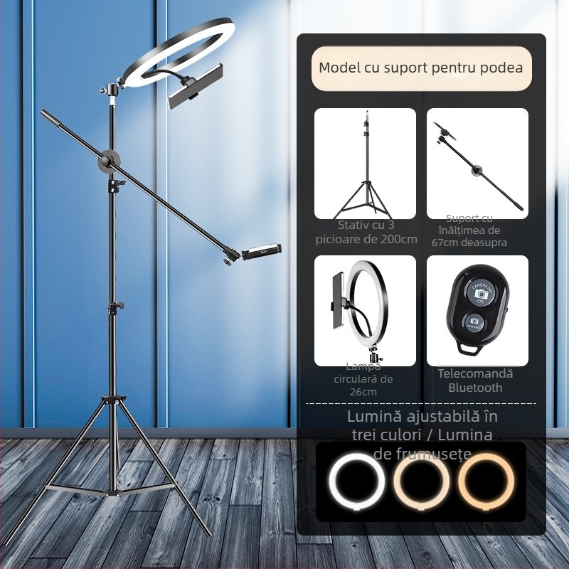 Suport de telefon deasupra biroului pentru filmări profesionale cu iluminare pentru livestream și selfie (Tip: Air bag holder; Material: Alloy; Stil: Simple)