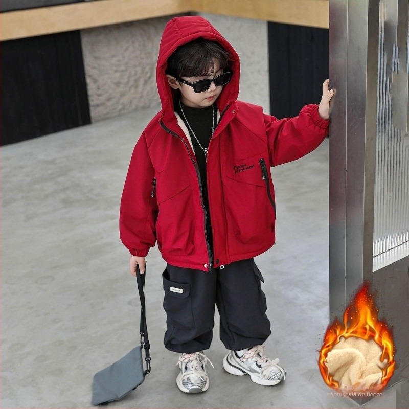 Jachetă pentru copii cu glugă, groasă, 70–80% bumbac, toamnă–iarna 2025