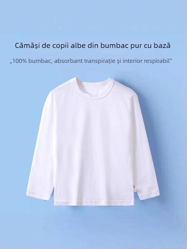 Tricou copii din bumbac, mâneci lungi, guler rotund, antistatice, pentru toate anotimpurile