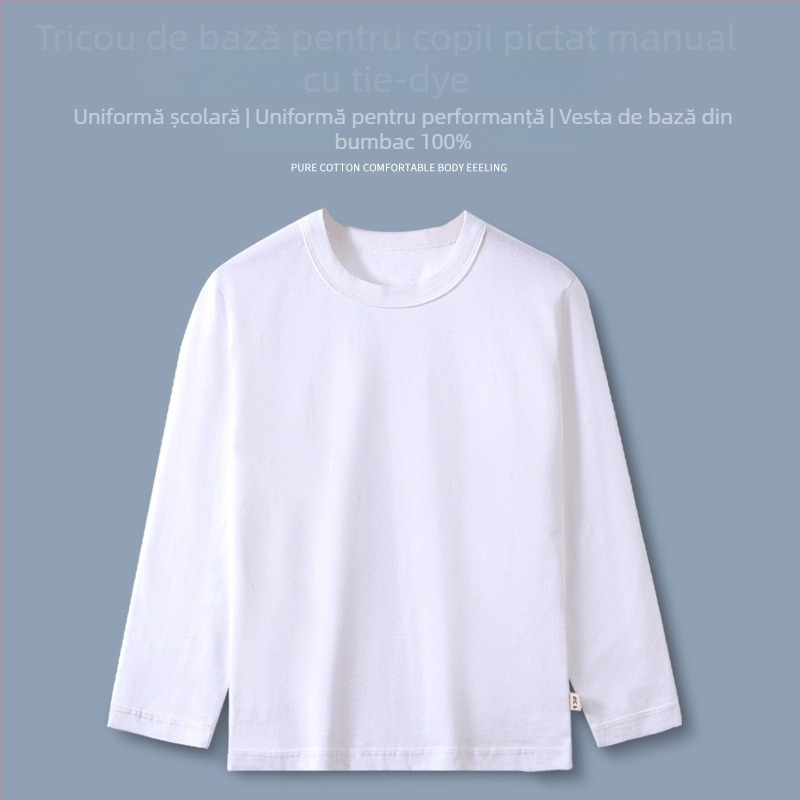 Tricou copii din bumbac, mâneci lungi, guler rotund, antistatice, pentru toate anotimpurile