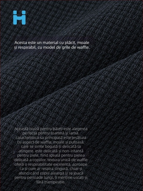Tricou pentru copii, stil coreean, bumbac waffle, mâneci lungi, guler rotund