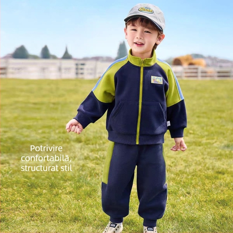 Set din două piese pentru copii, unisex, stil sport, din amestec de bumbac 60%, pentru copii 3–8 ani, primăvară-toamnă, mâneci lungi