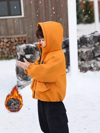 Jachetă de iarnă pentru copii: parka groasă, cu glugă, guler înalt, fermoar