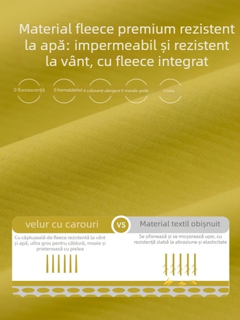 Geacă cu glugă pentru copii - băieți, toamna 2025, căptușeală fleece, exterior nylon, guler înalt, fermoar
