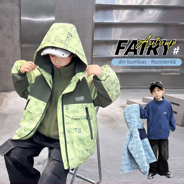 Geacă pentru băieți, 3‑în‑1, căptușită, cu căptușeală detașabilă, pentru iarnă și toamnă, UV rezistent, rezistent la vânt, fibră de acetat, potrivită pentru drumeții și camping