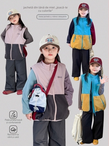 Geacă de toamnă pentru fete, cu guler înalt, închidere prin fermoar, mâneci lungi, 80% bumbac, pentru copii 3-8 ani