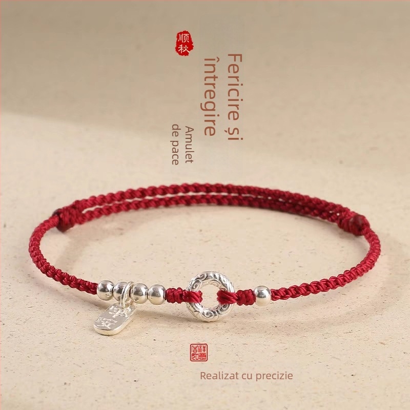 Brățară unisex din argint 925, Peace Buckle, țesut manual, stil chinezesc nou