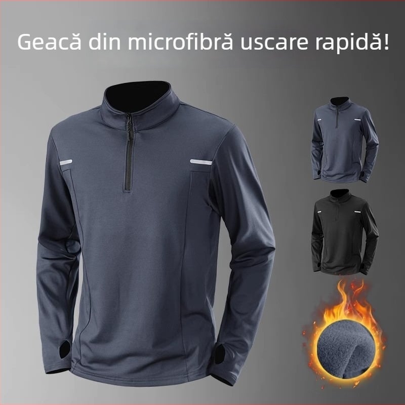 Top termic de iarnă pentru bărbați – bază cu mânecă lungă, lungime pe șolduri, căptușeală micro-catifea, poliester care se usucă rapid 91–95%